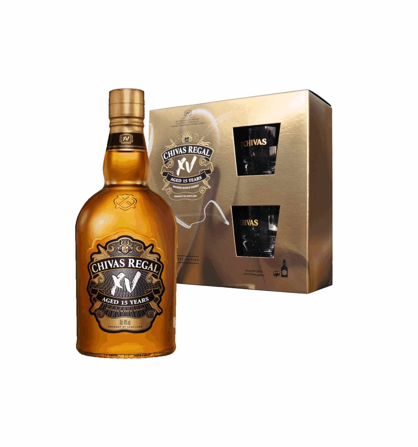 Whisky Chivas Regal + 2 Pahare, 15 ani, 40% alc., 0.7L, Scotia