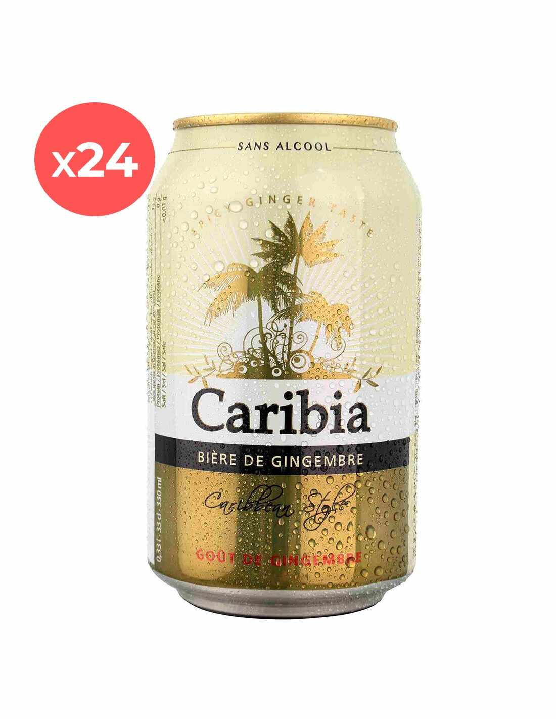 Bax 24 bucati bere blonda, fara alcool, Caribia Ginger, 0% alc., 0.33L, doza, Danemarca