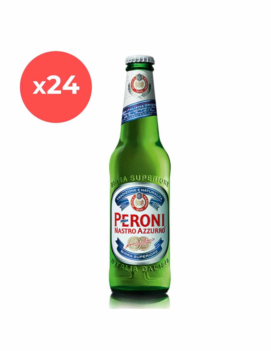 Bax 24 bucati bere blonda, filtrata Peroni Nastro Azzurro, 5.1% alc., 0.33L, sticla, Italia