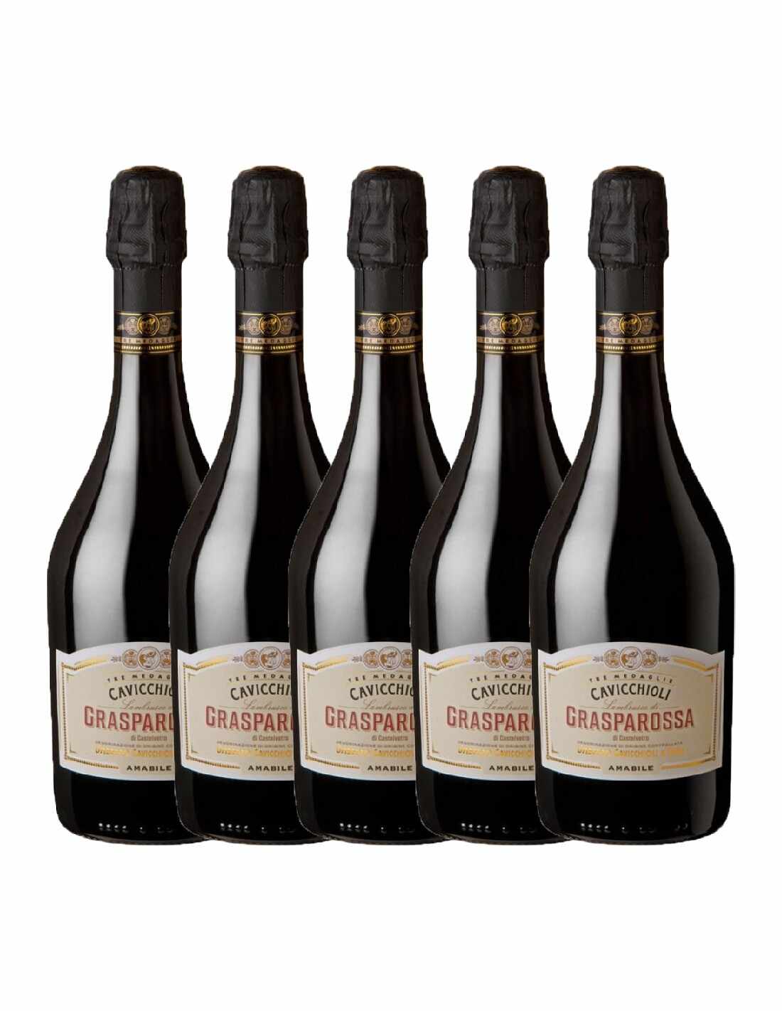 Pachet 5 sticle Vin frizzante rosu Cavicchioli Grasparossa Amabile, 8% alc., 0.75L, Italia