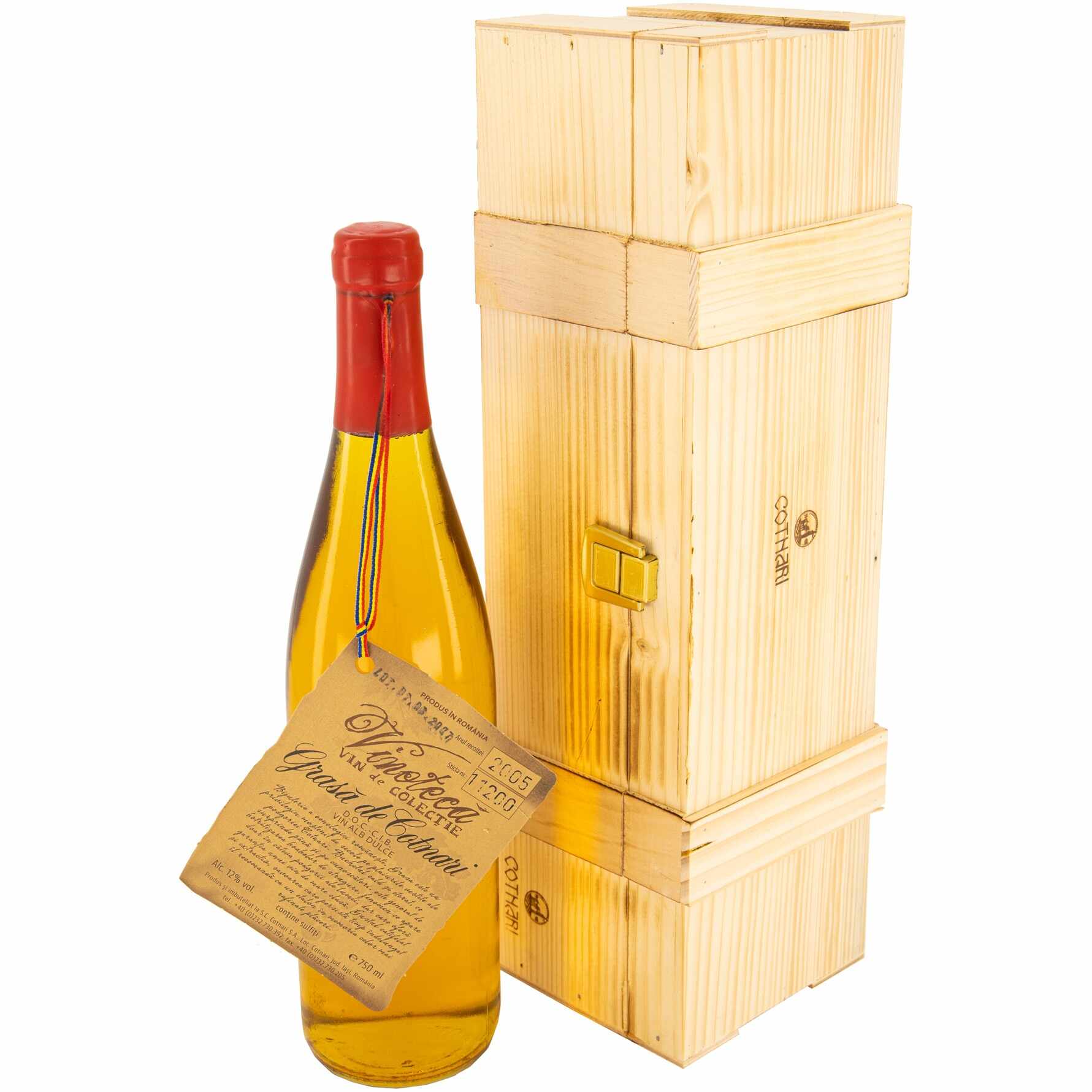 Vin Alb de Vinoteca Grasa de Cotnari, 2005, Dulce, 12%, 0.75l, Cutie de lemn