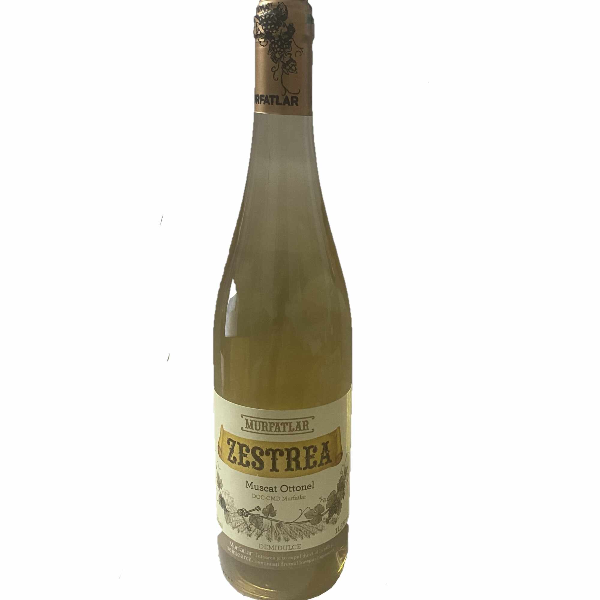 Vin alb Zestrea Muscat Ottonel productie an 2020, 750 ml, 11,5%vol, demidulce DOC-CMD Murfatlar