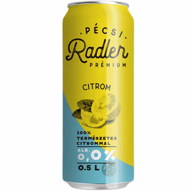 Bere blonda fara alcool Pecsi Radler Citrom, 0% alc., 0.5L, Ungaria