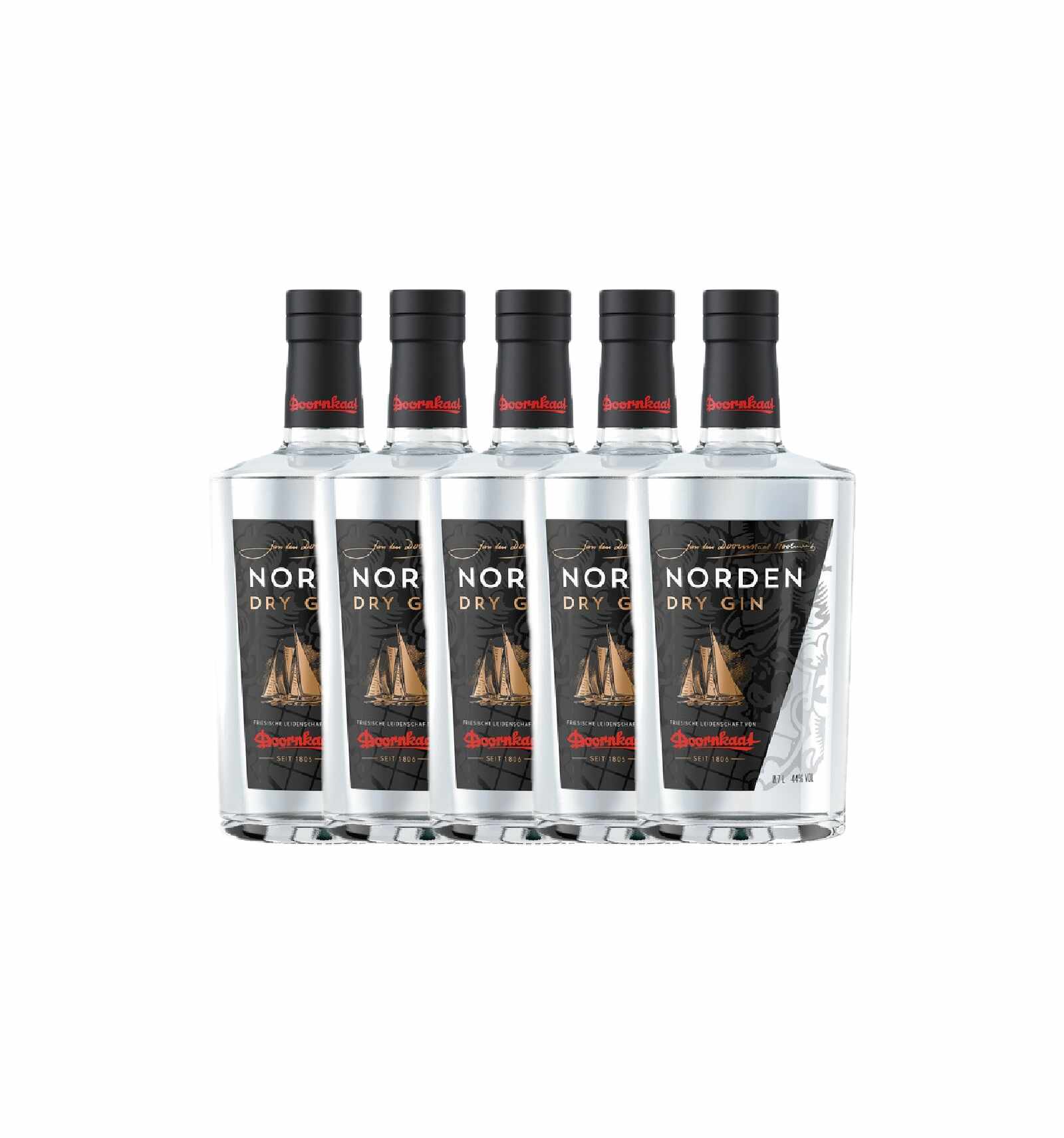 Pachet 5 sticle Gin Norden Dry By Doornkaat 44% alc., 0.7L, Germania
