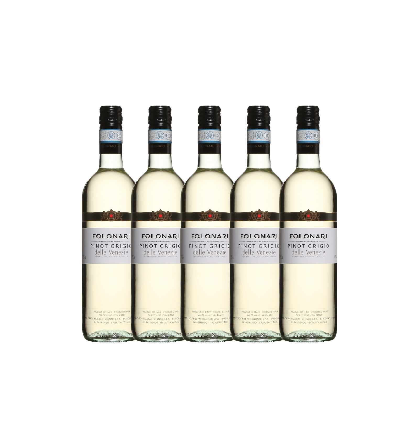 Pachet 5 sticle Vin alb, Pinot Grigio, Folonari delle Venezie, 12% alc., 0.75L, Italia