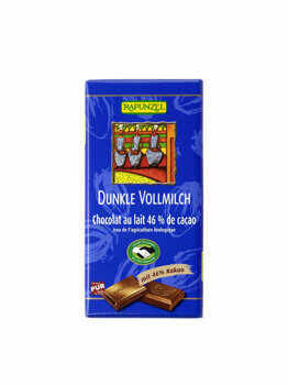 Ciocolata bio neagra cu lapte integral 46% cacao HIH Rapunzel, 100 grame