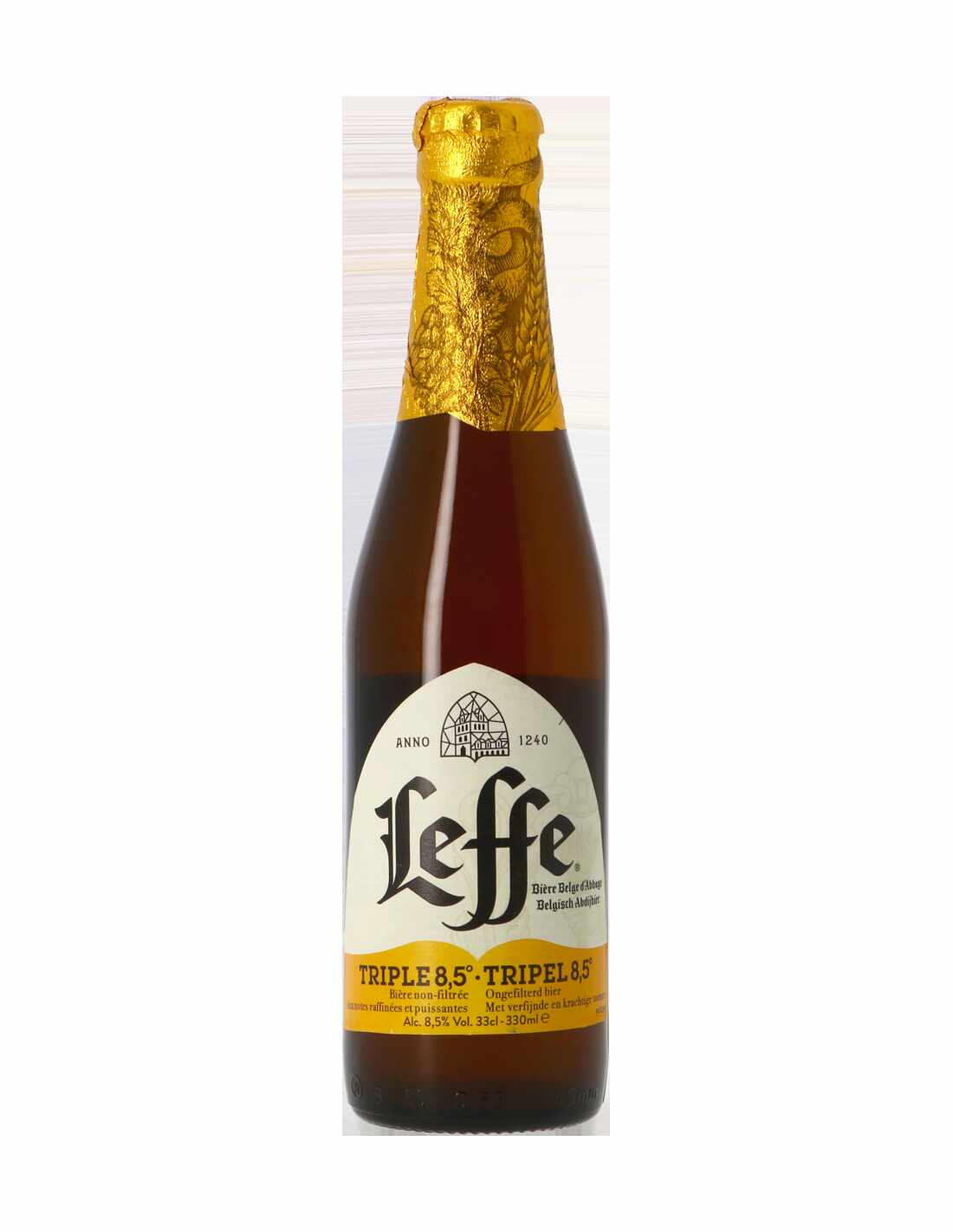 Bere blonda, nefiltrata Leffe, 8.5% alc., 0.33L, Belgia