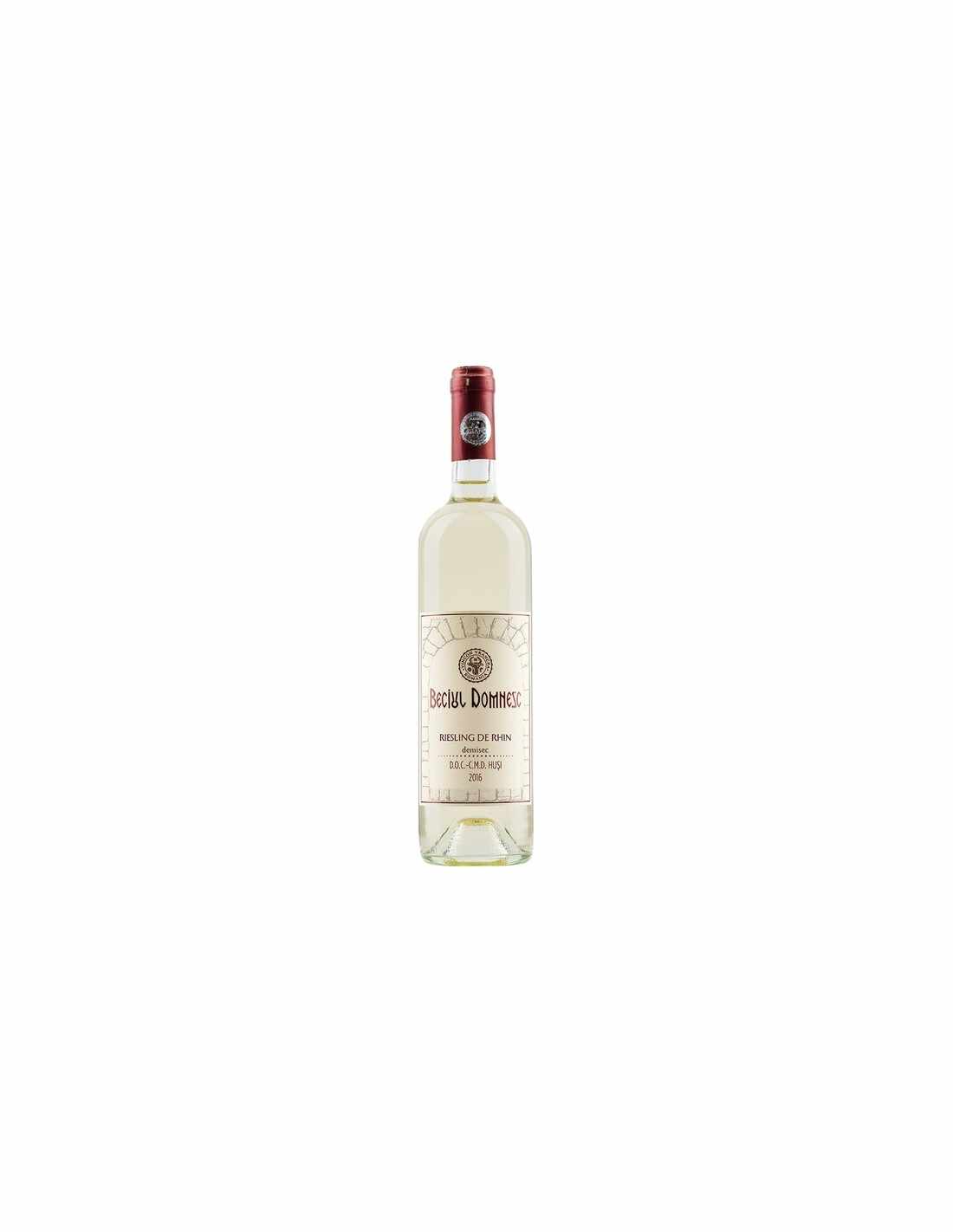Vin alb demisec, Riesling, Beciul Domnesc Husi, 0.75L, 13.5% alc., Romania