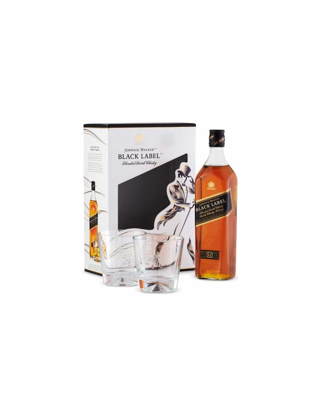 Whisky Johnnie Walker Black Label + 2 Pahare 0.7L, 12 ani, 40% alc., Scotia