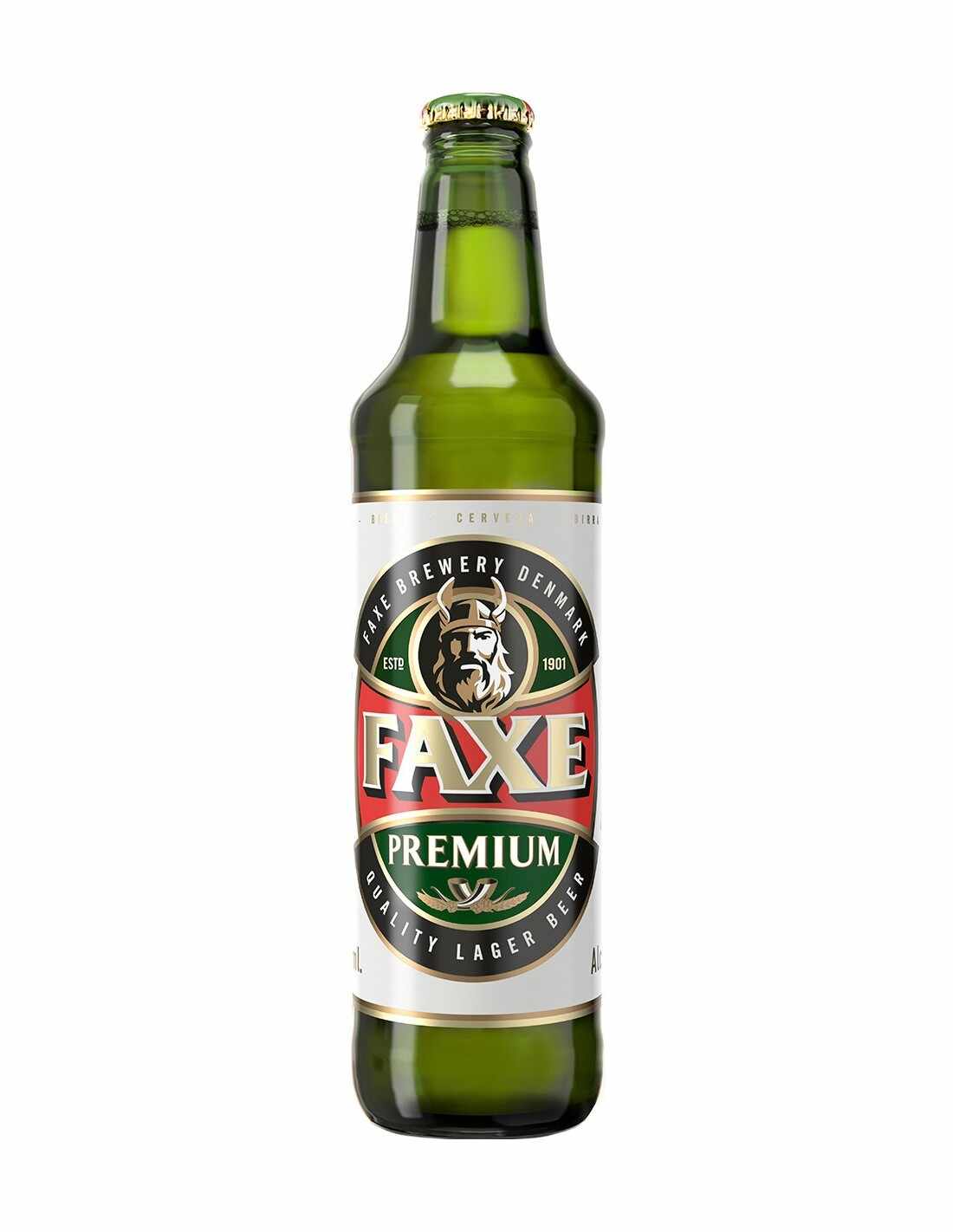 Bere blonda, filtrata Faxe Premium, 5% alc., 0.33L, Danemarca