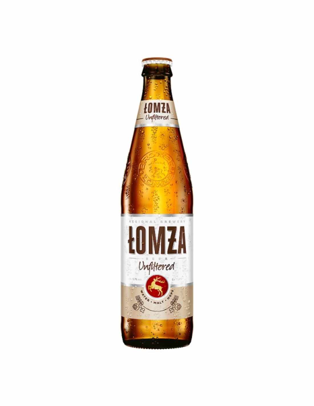 Bere blonda, nefiltrata Lomza, 5.7% alc., 0.5L, Polonia