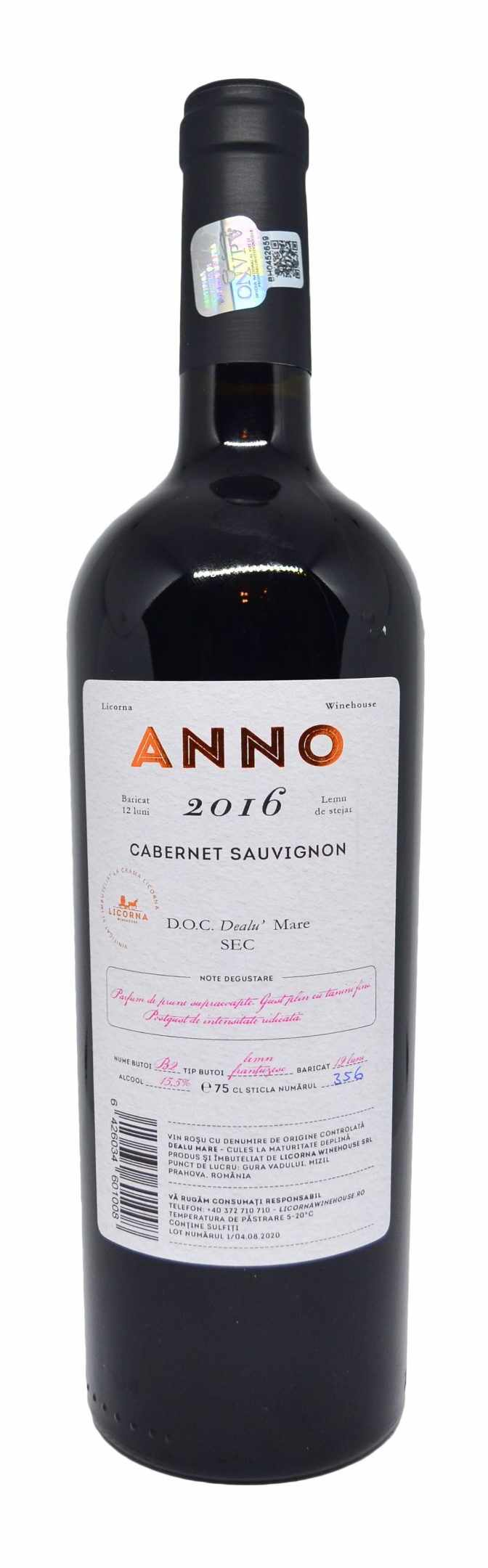 Vin rosu - Anno, Cabernet Sauvignon, sec, 2016 | Licorna Winehouse